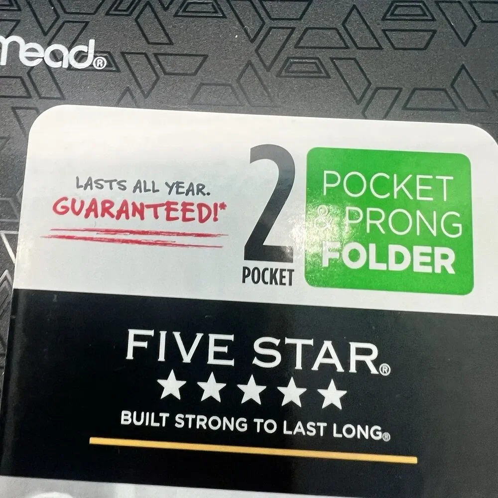 3 Five Star Black Pocket Folder plastic Prong Fasteners Stay-Put Folder Black